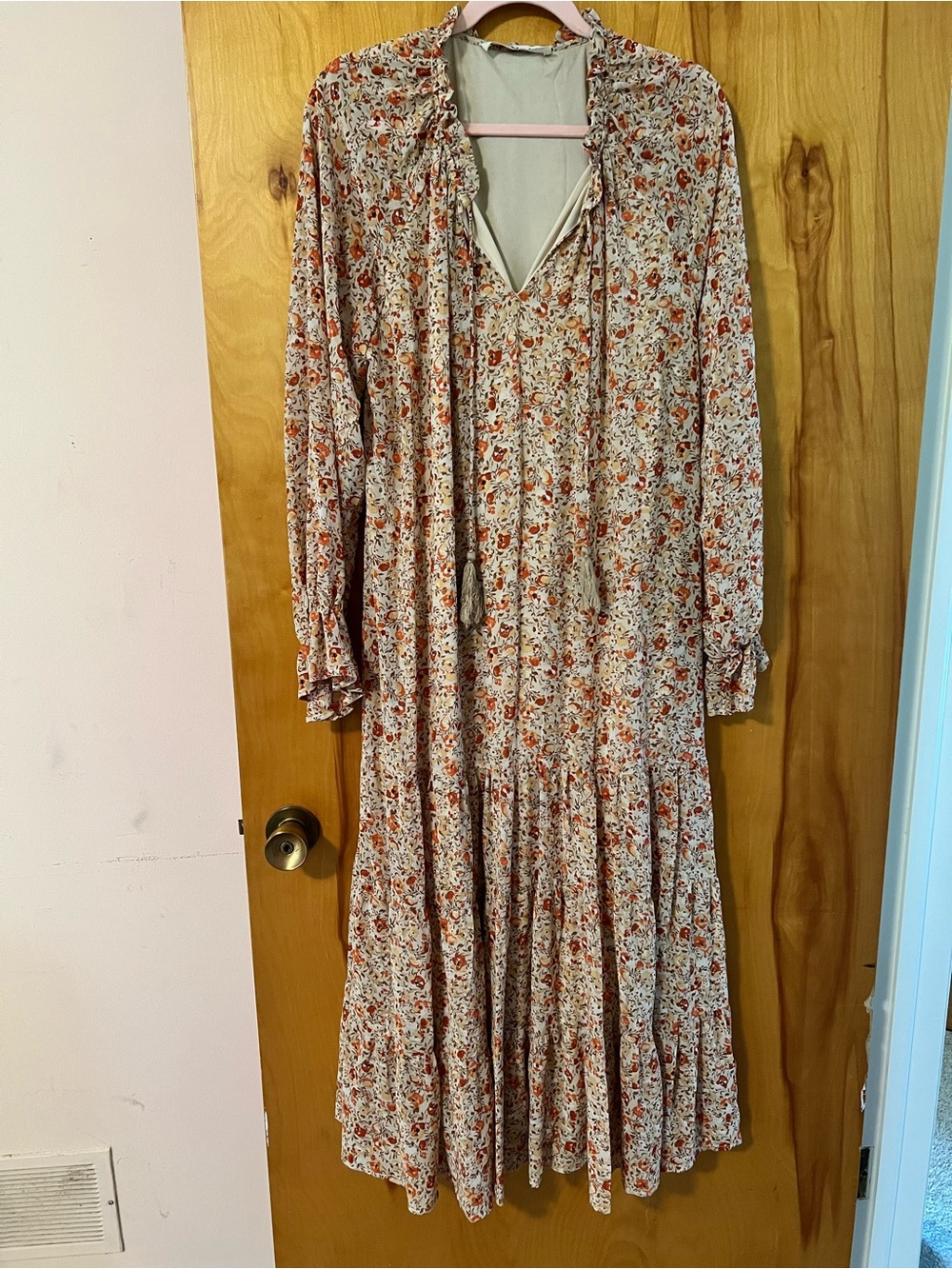 Three Bird Nest Cream Maxi Dress with Rust Floral Print
